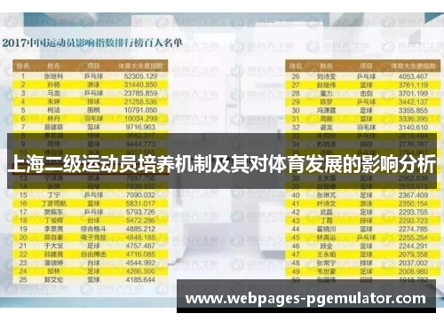 上海二级运动员培养机制及其对体育发展的影响分析