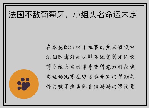 法国不敌葡萄牙，小组头名命运未定